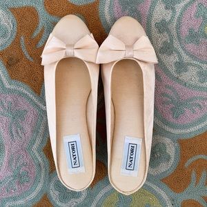 Vintage Natori Champagne silk wedge shoes mules bow 7/7.5 - bridal wedding